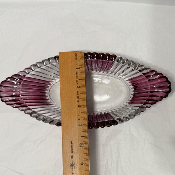 Jeanette Cut Glass Oval Ribbed Banana Split Candy/Relish Dish Cranberry/Clear - Picture 9 of 9